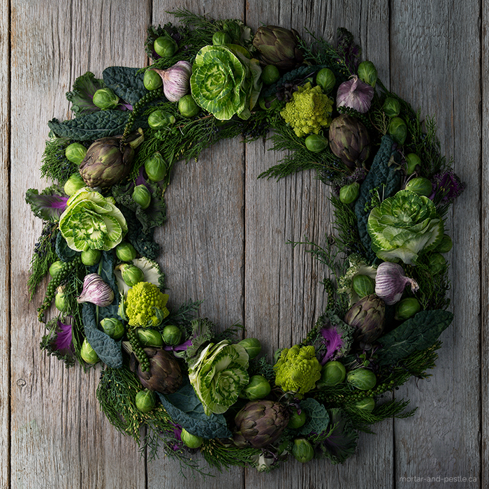 Holiday Vegetable Wreath. #foodphotography #foodstyling #brassica mortar-and-pestle.ca